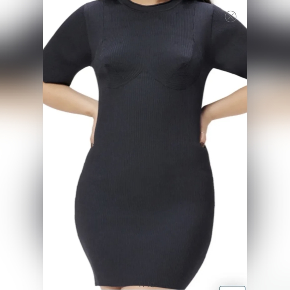 GOOD AMERICAN New With Tags Plaited Ribbed Mini Dress, Black - Size 5/2XL